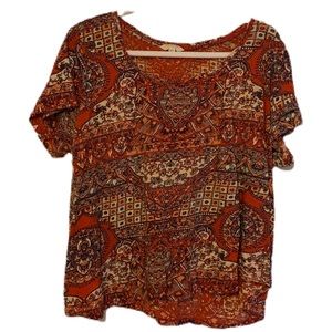 Lucky Brand Boho Print Burnt Orange Tee